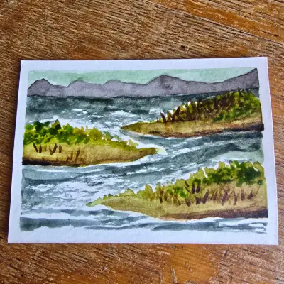 Islands on the Lake aceo art card thumbnail 2