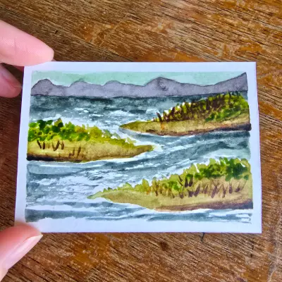 Islands on the Lake aceo art card thumbnail 1