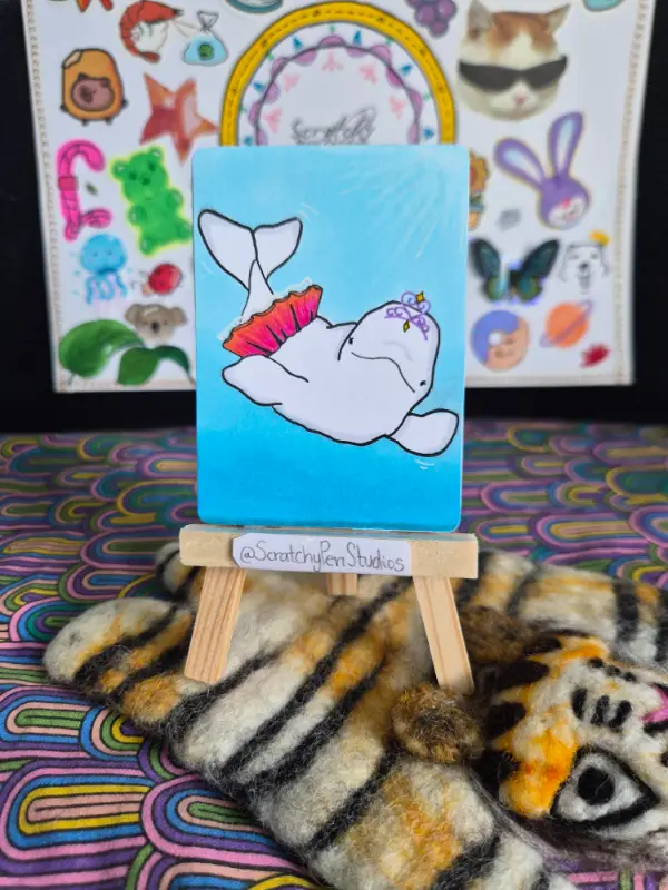 "Underwater Ballerina" Beluga, Sea creature aceo art card