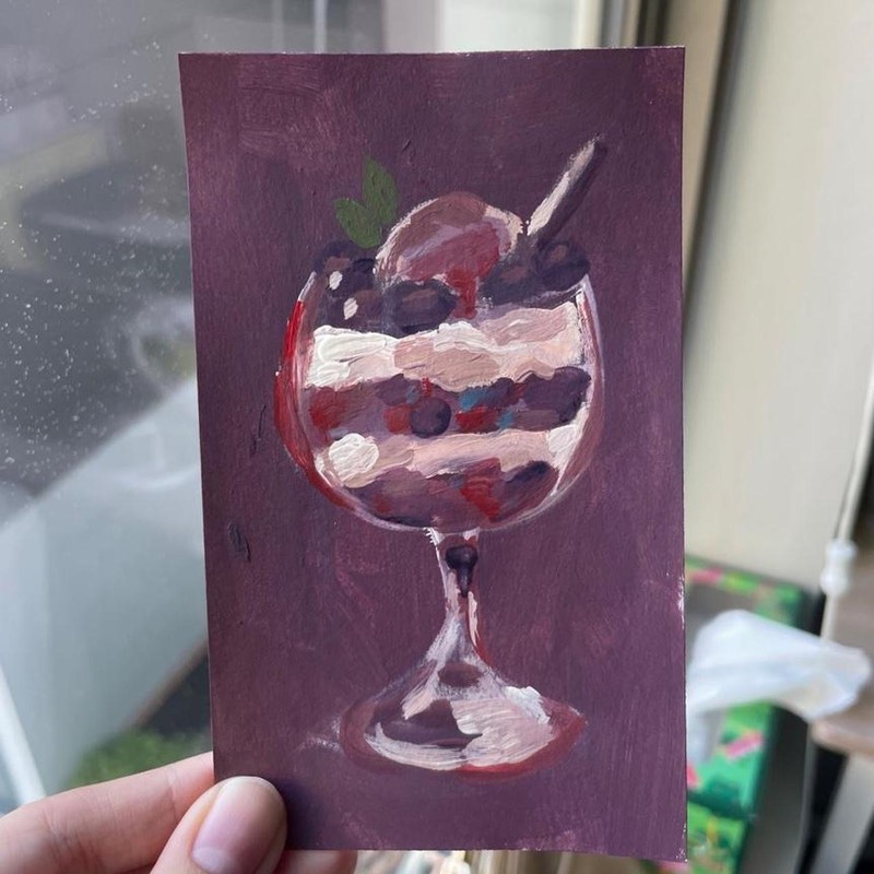 Purple Fruit Parfait ACEO Painting aceo art card