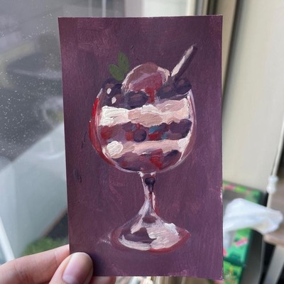 Purple Fruit Parfait ACEO Painting aceo art card thumbnail 1