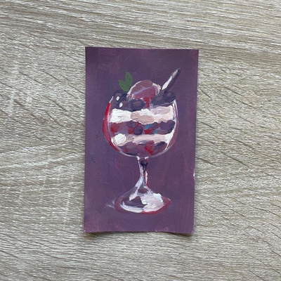 Purple Fruit Parfait ACEO Painting aceo art card thumbnail 2