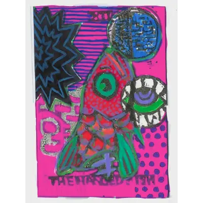 Garbage Fish aceo art card thumbnail 2