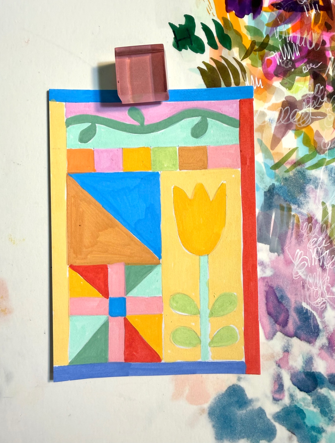 quilt #2 floral aceo abstract acrylic aceo art card