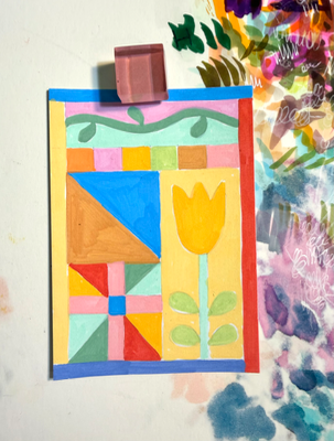 quilt #2 floral aceo abstract acrylic aceo art card thumbnail 1