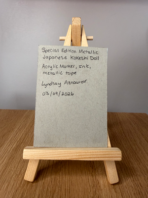 Special Edition Metallic Japanese Kokeshi Doll Original ACEO by Lyndsay Aznaurov aceo art card thumbnail 2