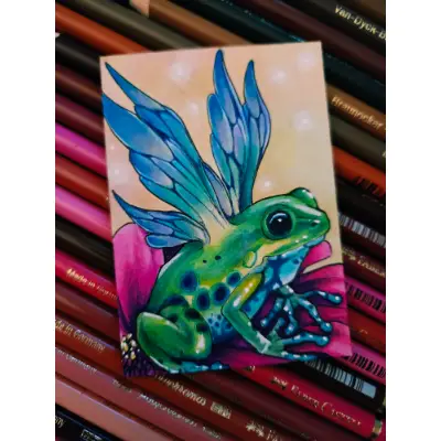 Green Faerie Frog - Original ACEO aceo art card thumbnail 3