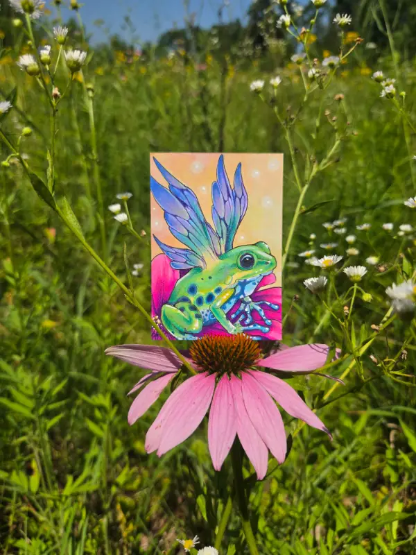Green Faerie Frog - Original ACEO aceo art card