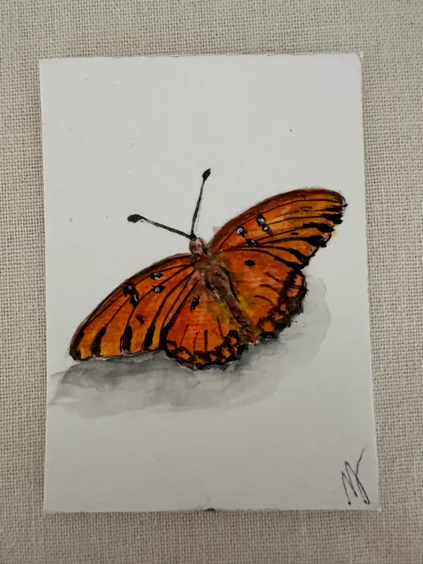 ACEO Original Watercolor Trading Card- "Western Gulf Fritillary" Butterfly aceo art card