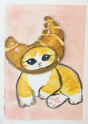 Carb Cats S1: Croissant Tabby, "Butter" aceo art card thumbnail 2