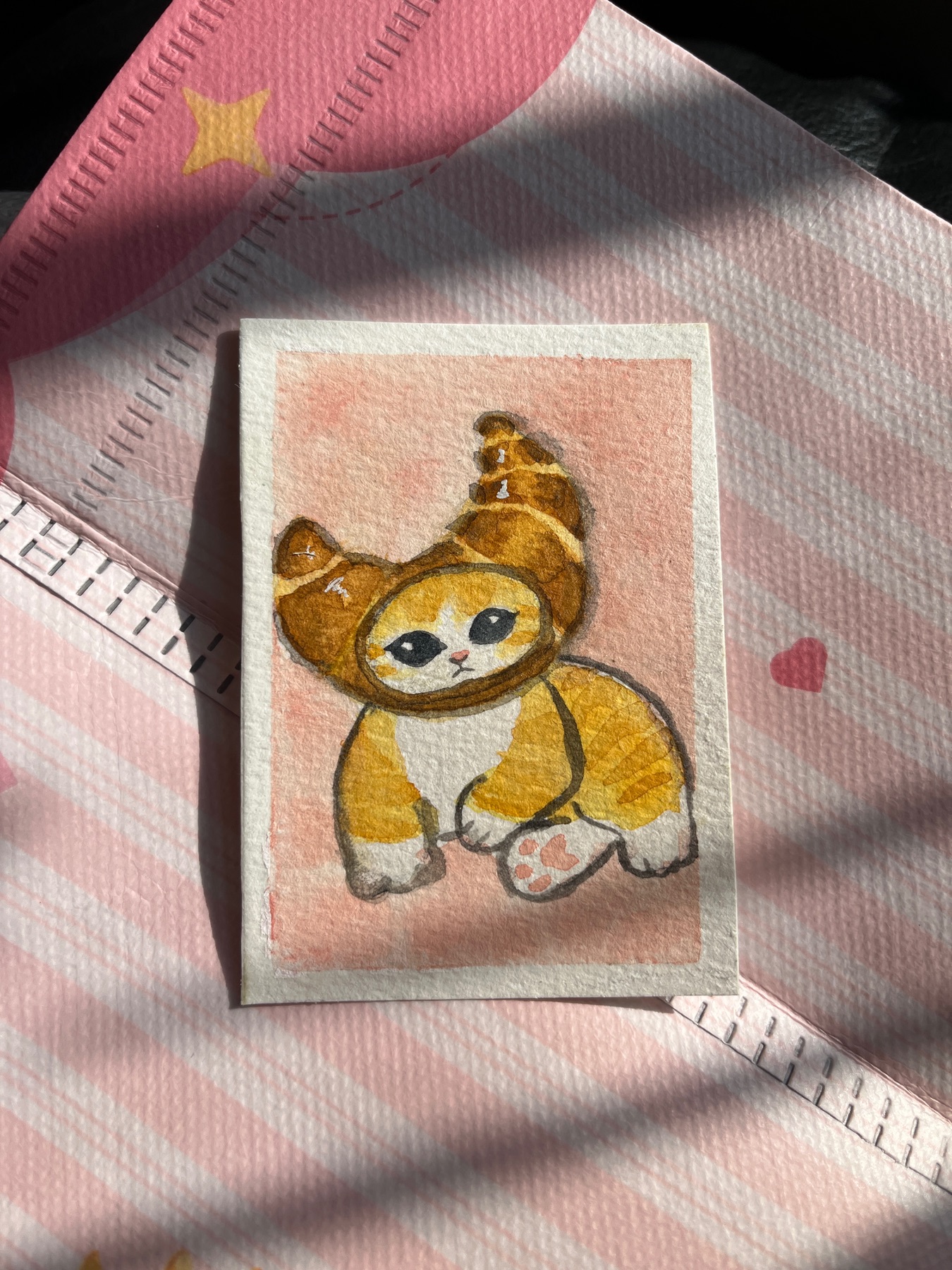 Carb Cats S1: Croissant Tabby, "Butter" aceo art card