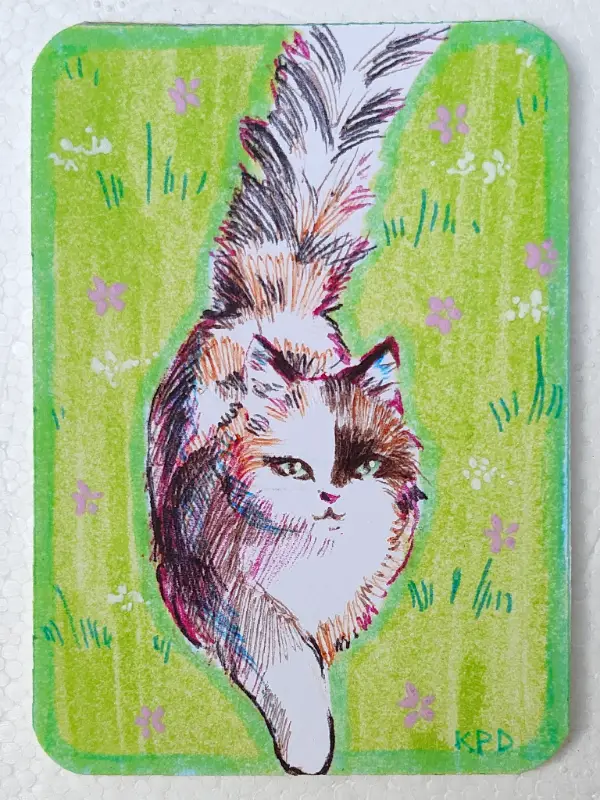 Wildflower Cat aceo art card