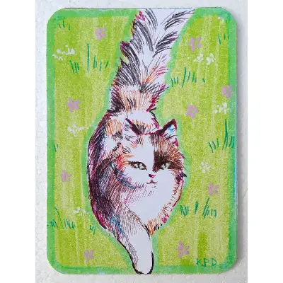 Wildflower Cat aceo art card thumbnail 1
