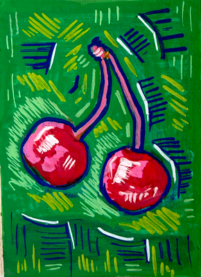 Cherries aceo art card thumbnail 2
