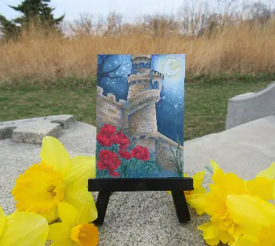 Moonlit Tower aceo art card thumbnail 1