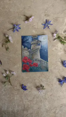 Moonlit Tower aceo art card thumbnail 3