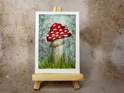 Mushroom with Flowers aceo art card thumbnail 1