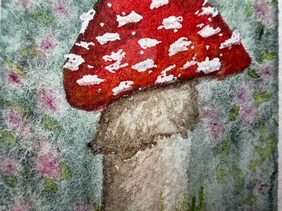 Mushroom with Flowers aceo art card thumbnail 2