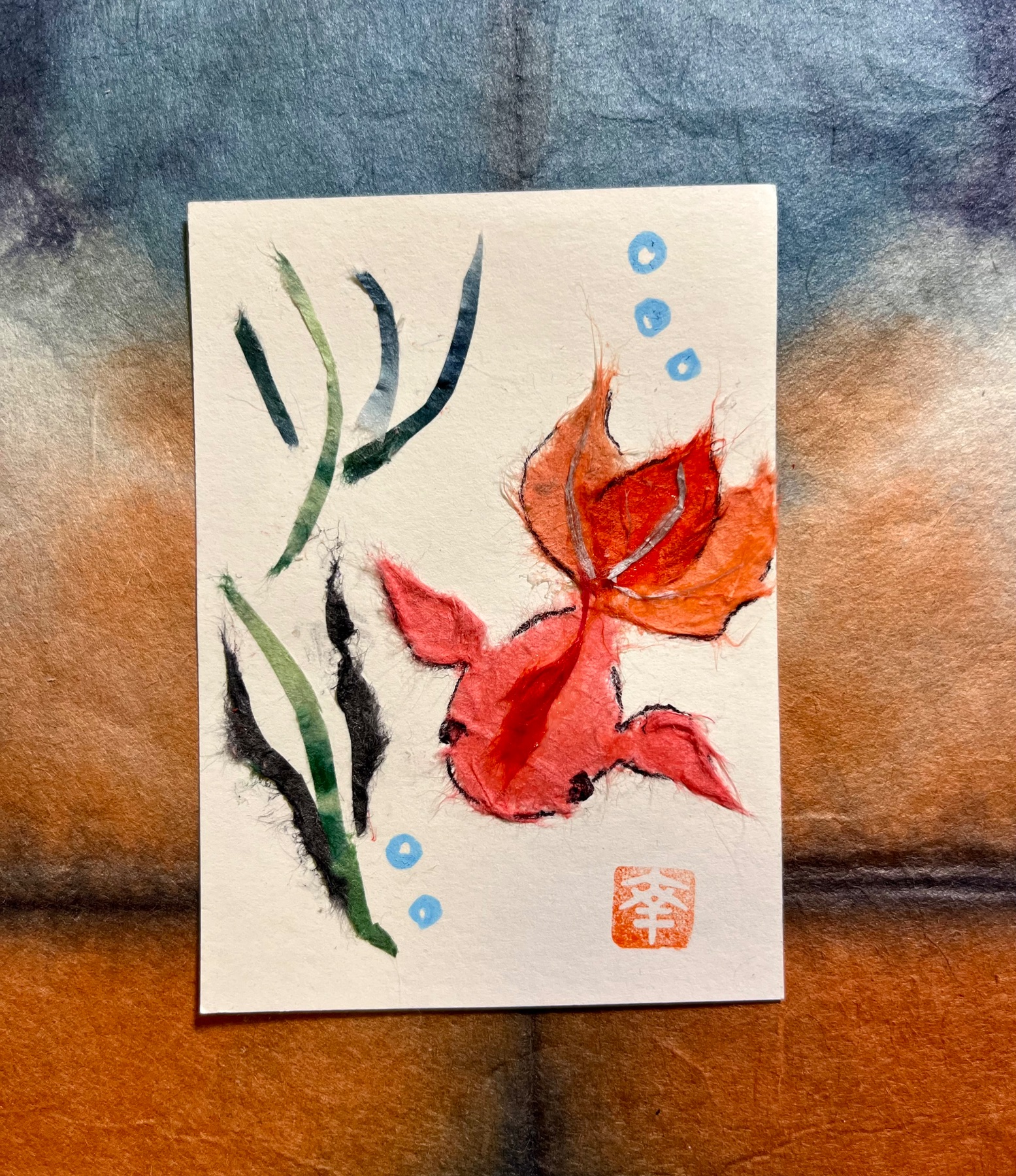 Japanese Washi art - Goldfish (kingyo) aceo art card