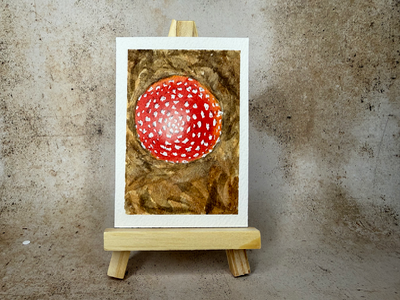 Mushroom in Leaves aceo art card thumbnail 1
