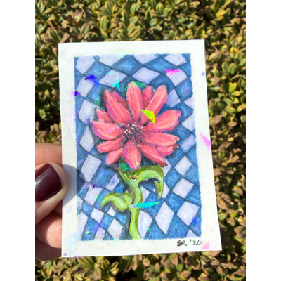 Trippy Pink Flower Holographic aceo art card thumbnail 1