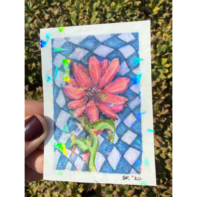 Trippy Pink Flower Holographic aceo art card thumbnail 3