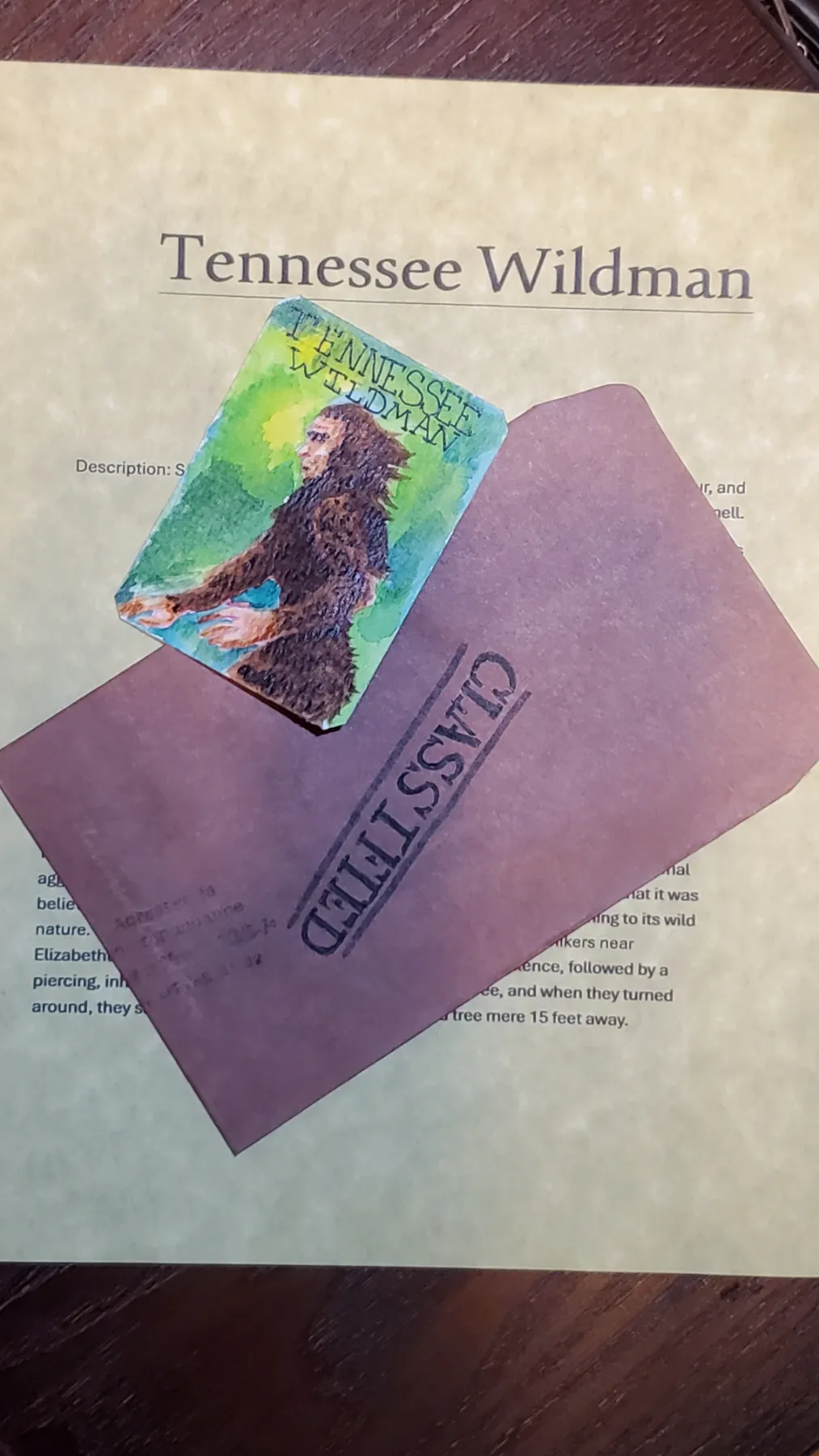 Tennessee Wildman cryptid informational package aceo art card