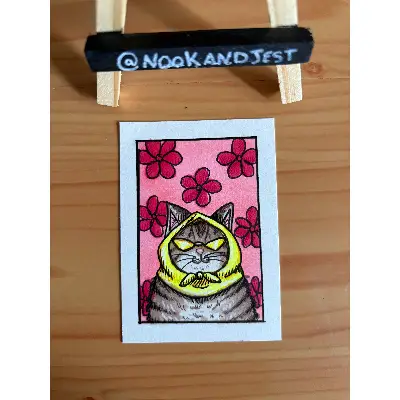 Tabby Cat cartoon portrait aceo art card thumbnail 2