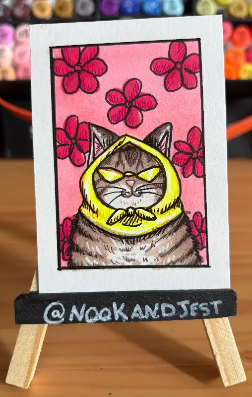 Tabby Cat cartoon portrait aceo art card