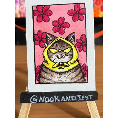 Tabby Cat cartoon portrait aceo art card thumbnail 1