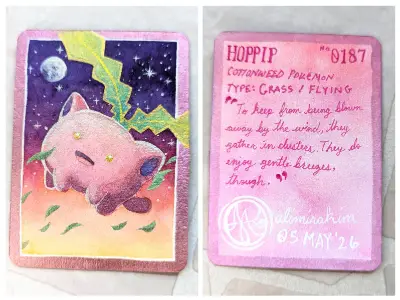 Pokemon: Hoppip - OOAK Watercolor & Sparkling Iridescent Metallics aceo art card thumbnail 1