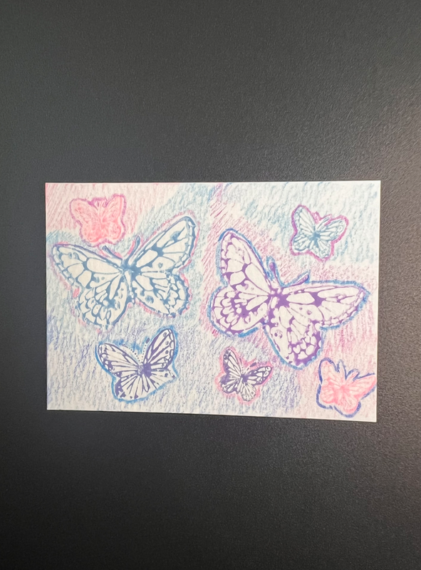 ACEO Original, Pink Blue & Purple Butterflies, Acrylic & Color Pencil, 2.5 x 3.5” Mini Art Card aceo art card