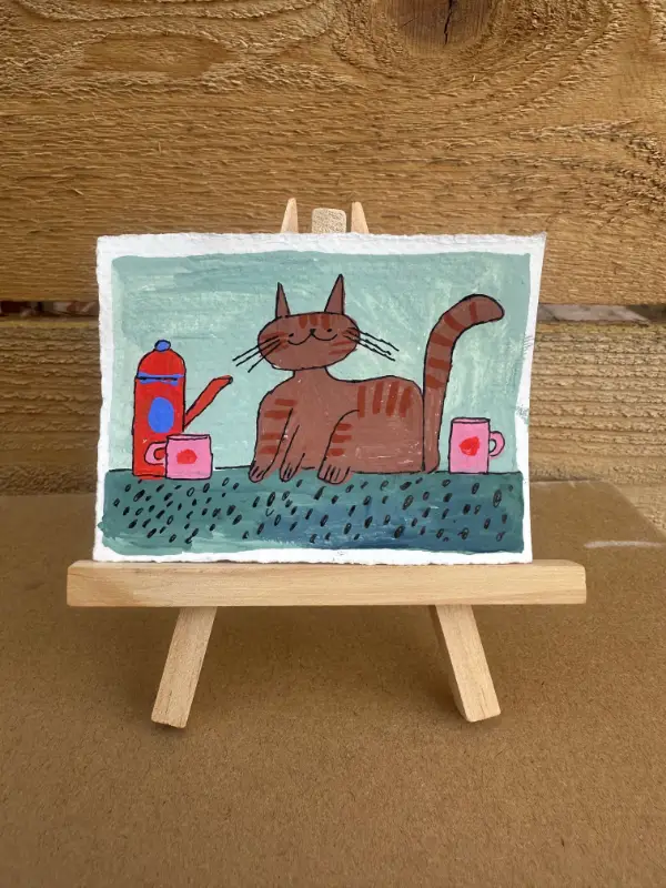 Coffee Cat aceo art card