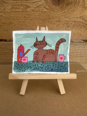 Coffee Cat aceo art card thumbnail 1