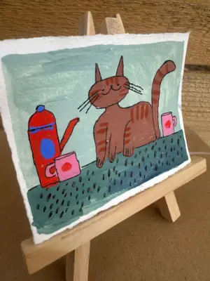 Coffee Cat aceo art card thumbnail 2