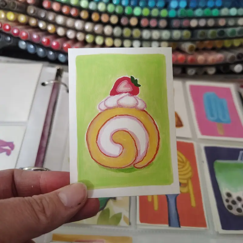 Strawberry Swirl Cake aceo art card