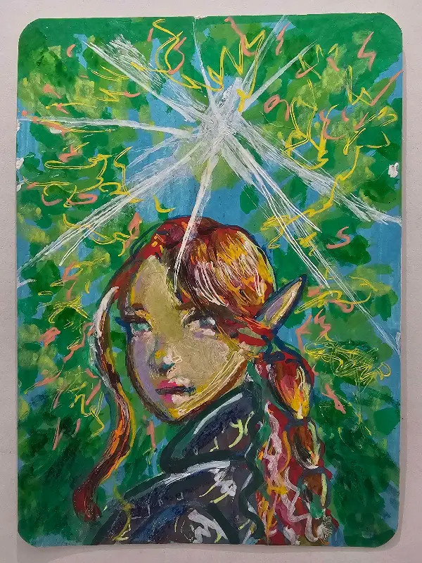 Red Headed Elf Knight aceo art card