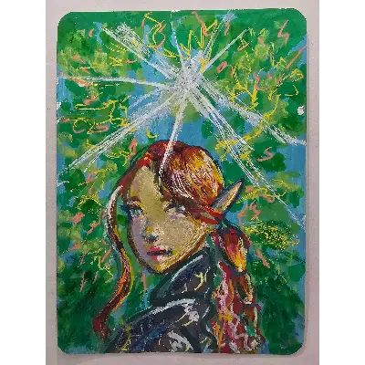 Red Headed Elf Knight aceo art card thumbnail 1