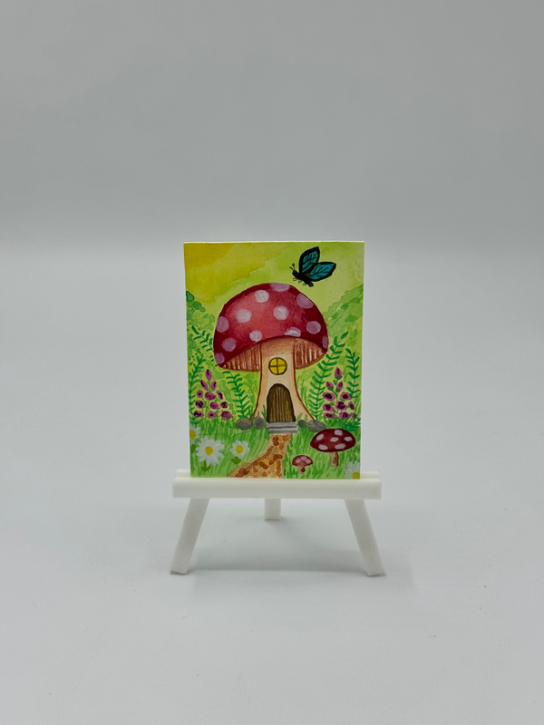 Fairy tale series mushroom house aceo art card