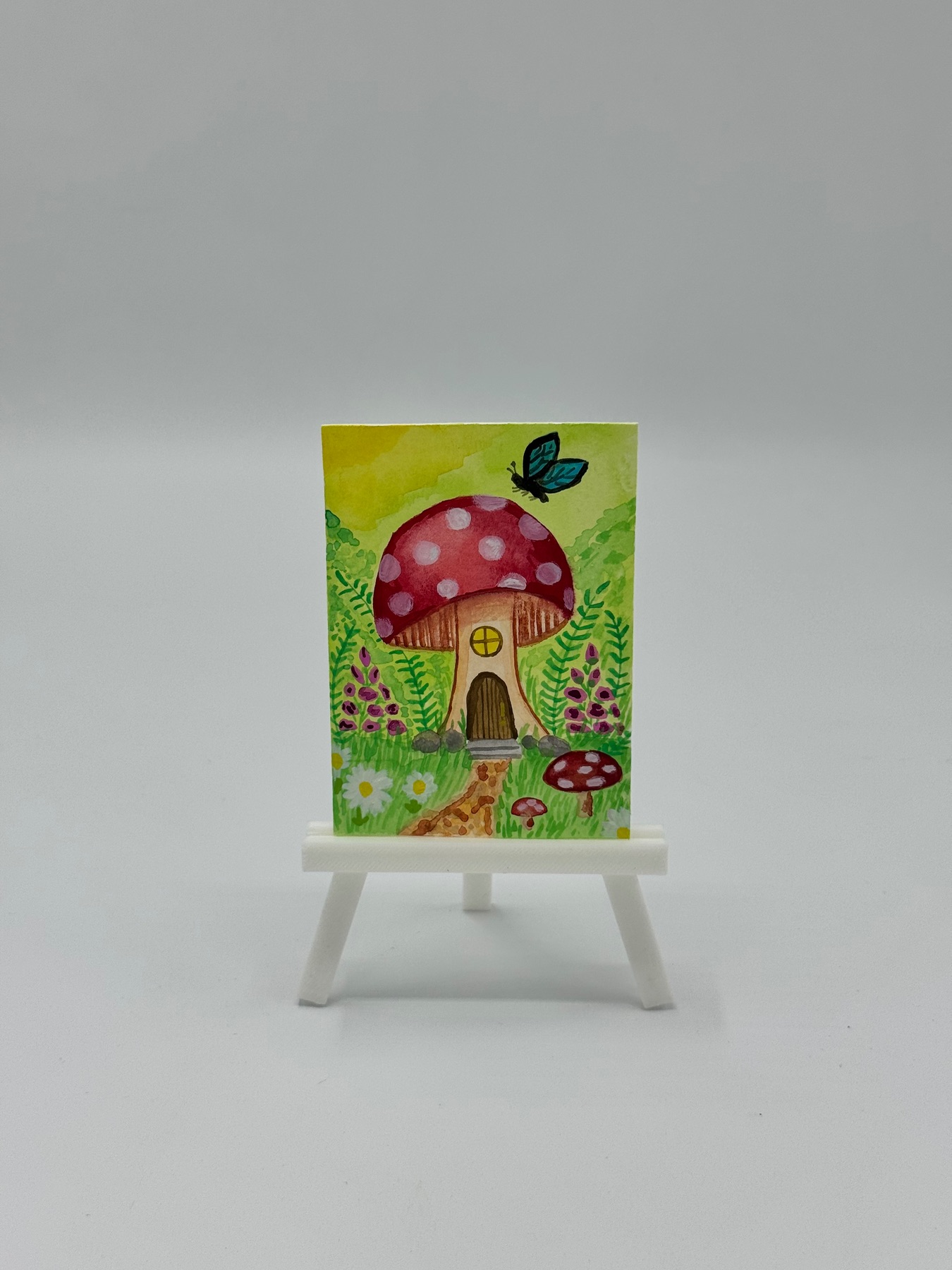 Fairy tale series mushroom house aceo art card