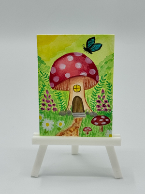 Fairy tale series mushroom house aceo art card thumbnail 2