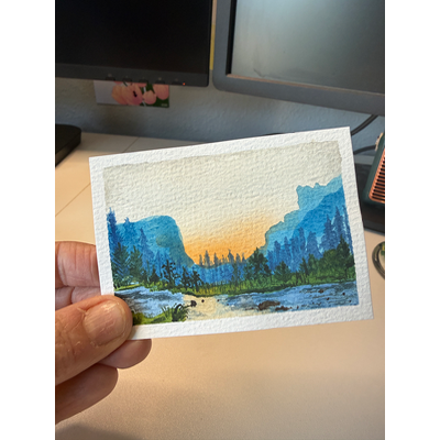 Mountains at Dawn aceo art card thumbnail 2