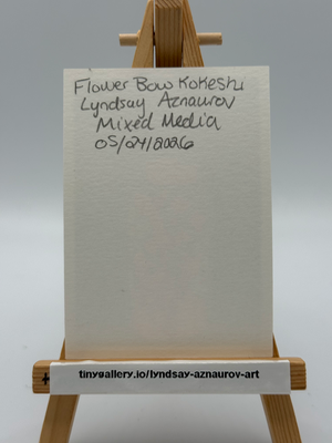 Floral Bow Kokeshi Original ACEO by Lyndsay Aznaurov aceo art card thumbnail 2