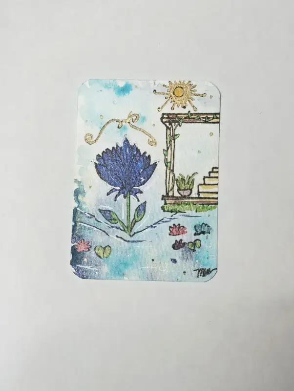 Starwater Bloom – Original ACEO, Acrylic & Ink, 2.5" x 3.5" aceo art card