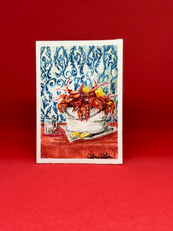 Fancy Crawfish bucket aceo art card