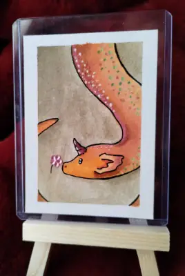 Orange Peace Dragon aceo art card thumbnail 1