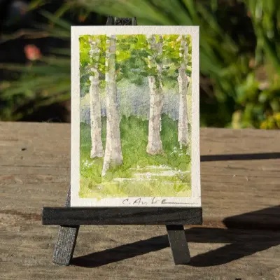 Birch Forest #2 aceo art card thumbnail 2