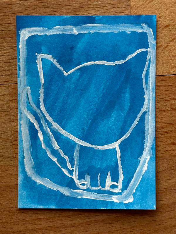 “Blue Cat” Original Art, Young Artist aceo art card