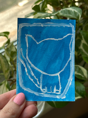 “Blue Cat” Original Art, Young Artist aceo art card thumbnail 2