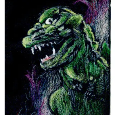 GODZILLA on black aceo art card thumbnail 2